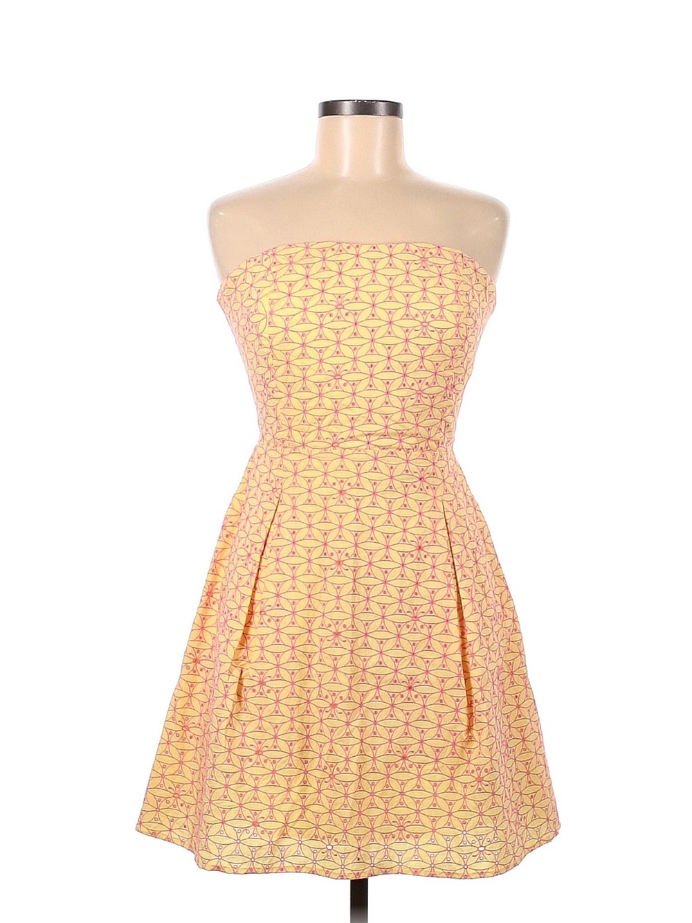 Lilly Pulitzer Yellow Strapless Fit-and-Flare Dress with Pink Geometric Print